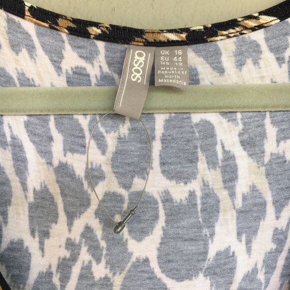 ASOS DESIGN Dress Womens 12 Brown Animal Print Maxi V Neck Short Sleeve Mob Wife - Picture 5 of 12